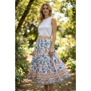 Rachel Zoe Skirt Multi Color Floral Flowy Below Knee Length Sz S